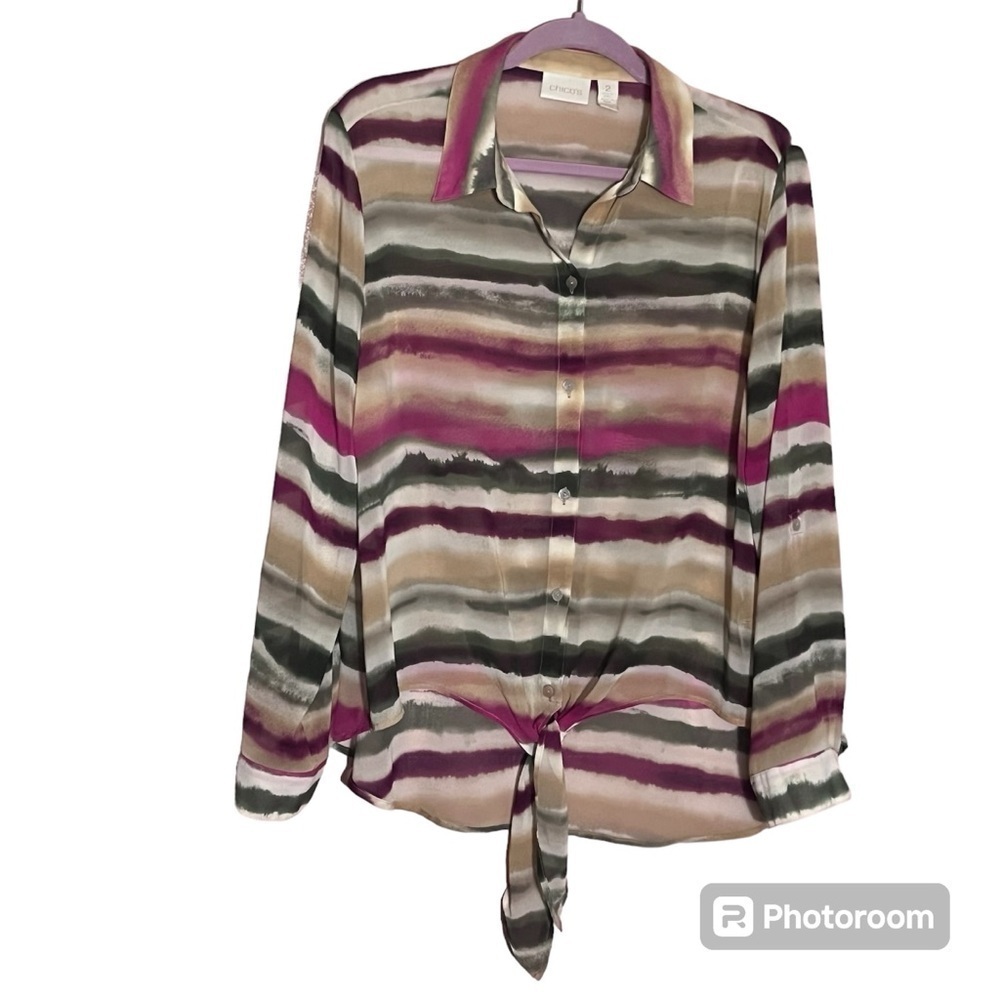 Chicos Large Lightweight sheer button up Boho vacation resort cruise blouse